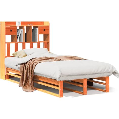 Maison Exclusive - Lit bibliothèque sans matelas cire marron 75x190 cm pin massif (1/5)