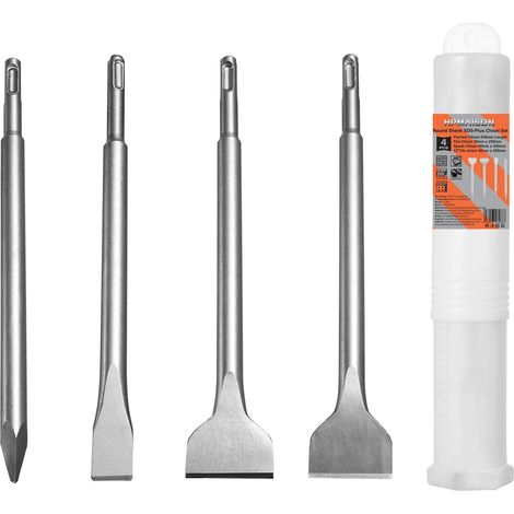 Burins SDS Plus, Set 4 (Burin Large, Burin Carreau, Burin Plat, Burin Pointu) pour Béton, Carrelage, Blocs, Brique, Granit, pour Tous Les Marteaux à Percussion SDS Plus et Marteau électrique (1/5)