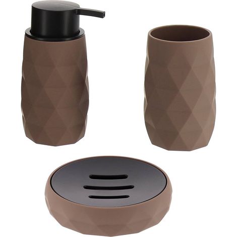 Set gobelet distributeur a savon et porte savon abs + rubber - marron - Tendance (1/2)