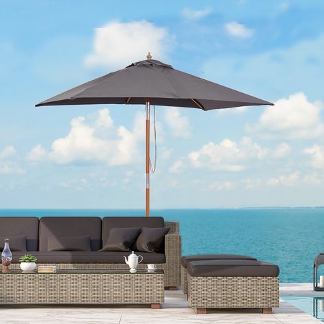 Outsunny Sonnenschirm 200 x 150 x 235 cm Knickbarer Gartenschirm 3-stufig einstellbar rechteckig Strandschirm wasserabweisend und UV-beständig für Strand Balkon Terrasse Garten Dunkelgrau