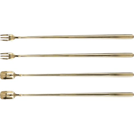 4-teiliges Kaffeeset aus Edelstahl 304: Kaffeelöffel und -gabel mit langem Griff und quadratischem Kopf, robust, leicht zu reinigen, ideal für Cafés und Bars. (1/5)
