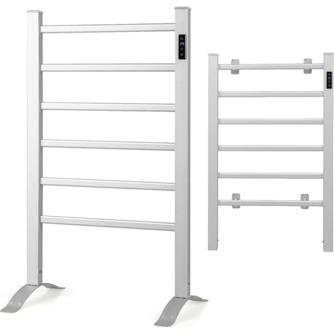 COSTWAY Scaldasalviette Riscaldato, con 6 Barre Riscaldate e Timer, Scaldasalviette Elettrico con Display LED Protezione Contro Surriscaldamento e Costante della Temperatura, in Alluminio (1/5)