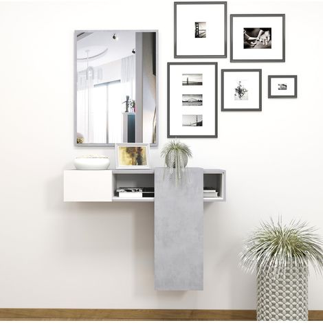 Mobile Danzica Mobiletto da Ingresso Mensola Sospesa con Specchio E Ripiani Scorrevole Arredo Arredamento Sala 100 x 31.5 x 75 cm Colore Grigio Scuro E Grigio Chiaro - Colore: Grigio scuro e Grigio ch