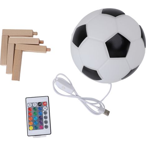 Veilleuse de football avec télécommande RGB, 16 couleurs changeantes, USB, boule de verre, Base en bois, décoration de chambre d'enfants, ventilateur de sport