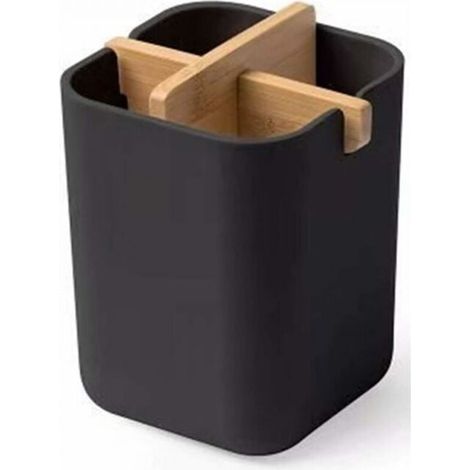 (Black) Bamboo Toothbrush Holder, Naturally Eco-Friendly, Antibacterial Toothbrush Jar for Bathroom, Compact Toothbrush Cup for Easy Storage