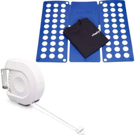 2 teiliges Haushalts Set, Wäscheleine ausziehbar bis 12 m, 1 Leine, Indoor und Outdoor, großes Faltbrett für Hemden und T-Shirts (1/5)