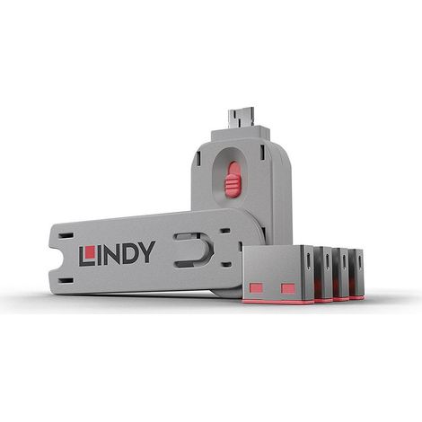 Lindy Blocco per porta USB, 4 pezzi, rosa - Set da 4, Codice colore: Rosa, 40450 (1/5)