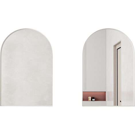 Badezimmerschrank mit bogenförmigem Spiegel, weiß, aus Metall, 2 Glasböden, Wand- oder Einbau (1/5)