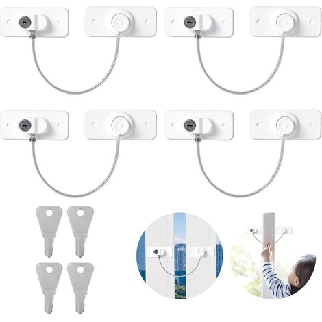 4PCS - Verrou De Sécurité - Câble En Acier - Protection Fenêtre Et Meuble - Anti-Ouverture Pour Enfant Et Animal - Noir - 23x3,2cm