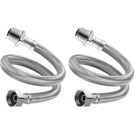 Lot de 2 tuyaux de raccordement flexibles pour robinet, rallonge tressée en acier inoxydable pour évier, convient aux robinets de salle de bain, de toilettes et d'évier de cuisine (20 cm) (1/5)