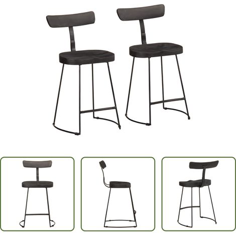 Bois de manguier - Tabourets de bar lot de 2 noir 49x43x79 cm bois manguier massif (1/5)