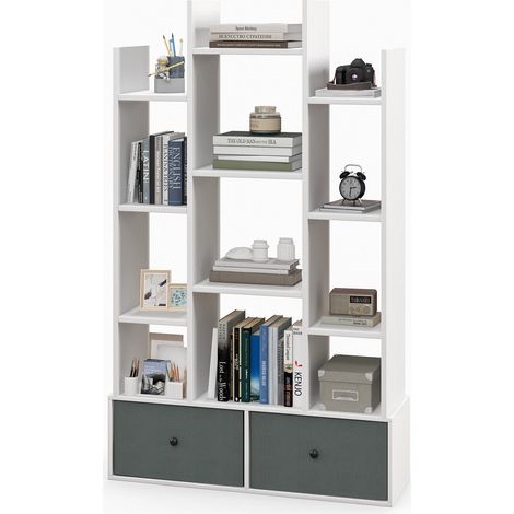 Open-Back Bookshelf Wood Bookcase Display Shelf Storage Rack-White (1/5)