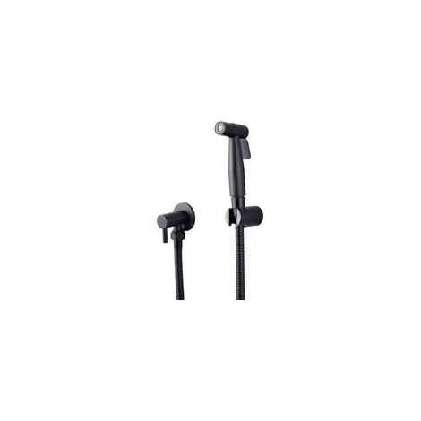Kit de Lance WC en Acier Inoxydable 304 sans Perforation Buse d'Appoint Chasse d'Eau WC Pulvérisateur de Bidet à Main avec Tuyau et Valve en T G1/2 ", Noir (1/5)