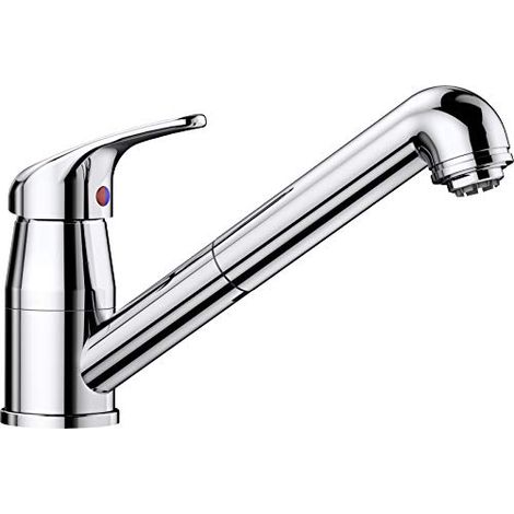 BLANCO DARAS – Miscelatore da cucina in versione base, compatta e dal design classico – Rubinetto ad alta pressione con doccetta alta e lunga – Grigio – 518793 (1/4)