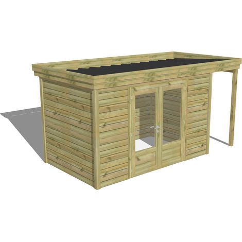 ABRI DE JARDIN bois Pin autoclave 27mm - 4,44x2,14m / 9,5m2 - Bac acier - Abri Français