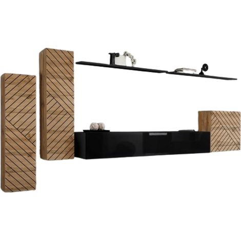 Set mobile da salotto SWITCH I design, colore rovere wotan e nero. Finiture delle facciate effetto rovere fresato. (1/2)