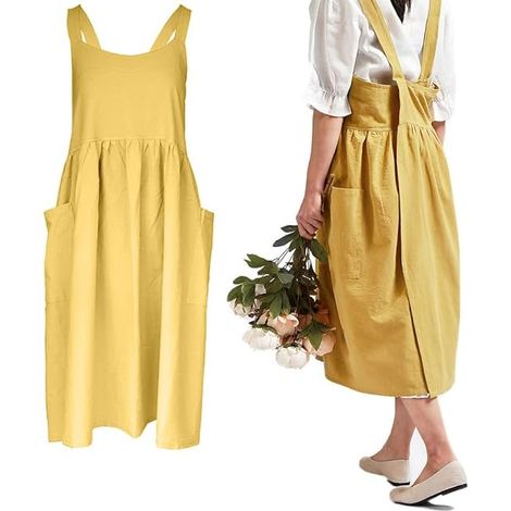 Grembiule da cucina giallo 105x80 cm impermeabile e antimacchia con tasca, grembiule da cucina regolabile per donna (1/5)