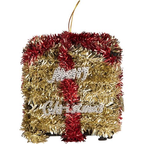 Suspension de Noël en Forme de Cadeau Décoration Intérieure en Plastique Doré 9 x 9 x 10 cm - PANGIVO (1/2)