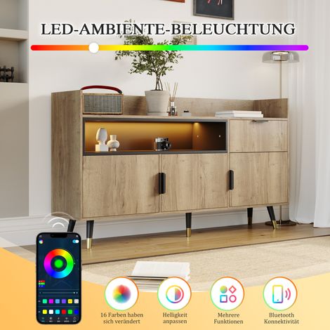 Buffet moderne minimaliste – étagères ouvertes, tiroirs pratiques, portes battantes des deux côtés. Avec glissières silencieuses et cadre en bois robuste – adapté au salon, à la salle à manger et au b