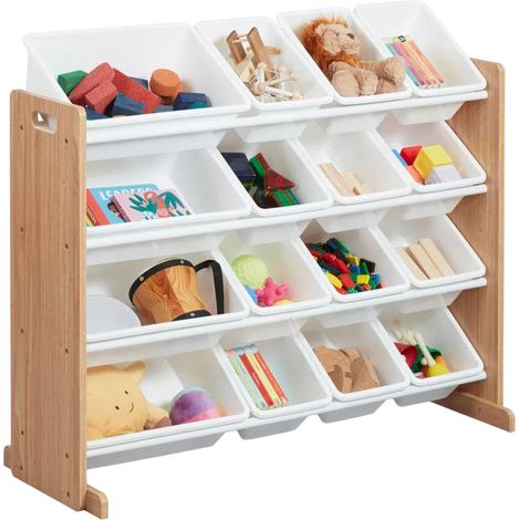 Organizzatore GINGER HOME per Giochi con 16 Contenitori Bianchi, Legno/Bianco, JWTR-3278 (1/5)
