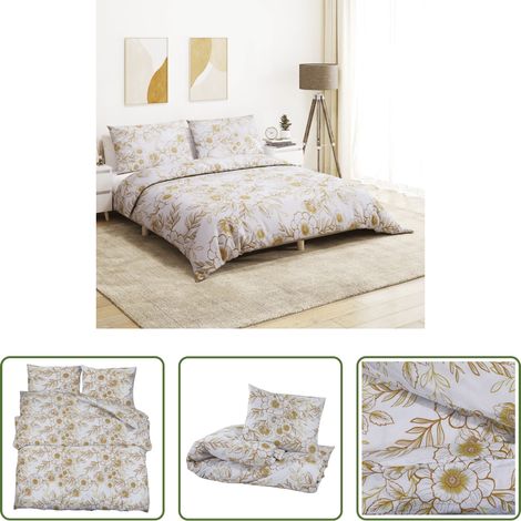 vidaXL Taie d'oreiller - Ensemble de housse de couette blanc et marron 220x240 cm Coton (1/5)