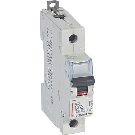 Legrand – Disjoncteur unipolaire 63A – Courbe C – 1 module – 230V à 400V – Coupure 6000A – Bornes à vis IP20 (1/2)