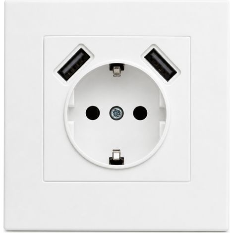 Prise murale 10A avec USB encastrable blanche pour maison (1/5)