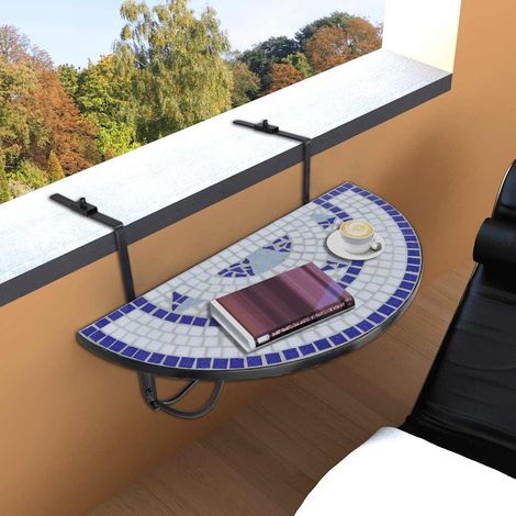 vidaXL Table suspendue de balcon Bleu et blanc Mosaïque (1/5)