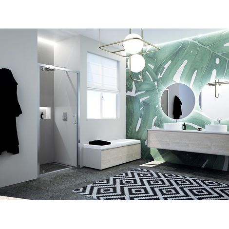 Porte de douche pivotante cadrée Paama Silver et verre transparent 195 cm & extensible 96 à 102 cm - NOVELLINI DIFFUSION FRANCE