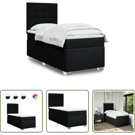 vidaXL Lits avec lumière LED - Sommier à lattes de lit avec matelas Noir 90x200 cm Tissu (1/5)
