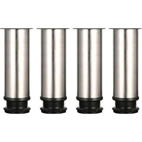 4 pieds réglables 150 mm de hauteur épaississent les pieds de meuble Pieds de table Pieds de meubles en acier inoxydable brossé Hauteur réglable 0-15 mm Fourni avec des vis en acier in (1/4)