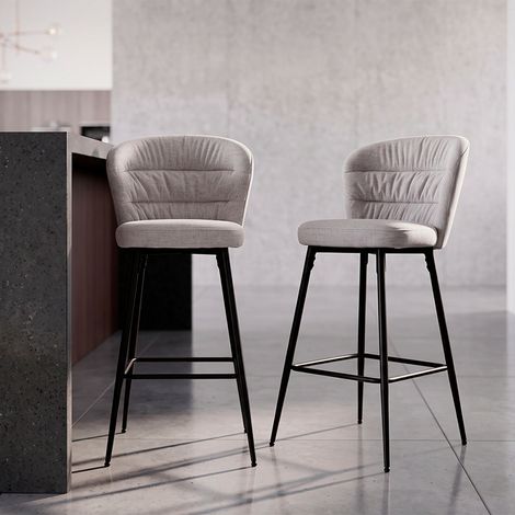 Lote de 2 sillas de bar de 78 cm, de tela y metal, modelo Flinn Gris (1/5)