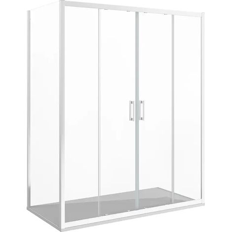 Cabine de douche d'angle 90x180 cm Double porte frontale coulissante et paroi fixe Profilés en aluminium chromés Verre transparent 6mm h190 - Réversible Mod. Favignana