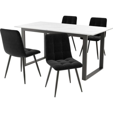 GagaEnsemble table à manger 140-180 cm 4 chaises blanc noir (1/5)
