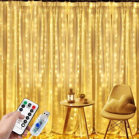 Guirlande lumineuse rideau BCC 300 LED 3m x 3m, 8 modes d'éclairage, étanche IP44, usage intérieur et extérieur, idéale pour Noël, mariages, anniversaires, blanc chaud (1/5)