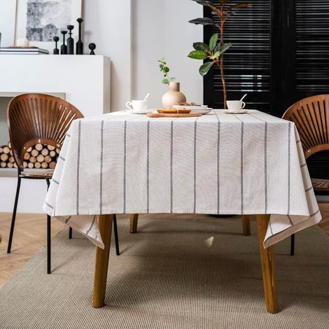 Nappe de ferme en coton et lin, rayée, en toile de jute, douce et lavable, 140 x 178 cm (4 à 6 couverts) (1/4)