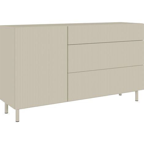 Selsey Veldio New – Credenza a 1 anta con frontale a doghe e 3 cassetti, Greige, 140 cm