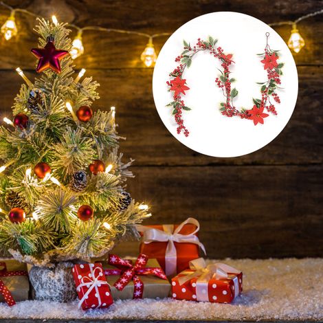 Künstliche Weihnachtsgirlande aus Eukalyptus und roten Blüten in einem Beutel, 1 Stück dekorativer Efeu. (1/5)