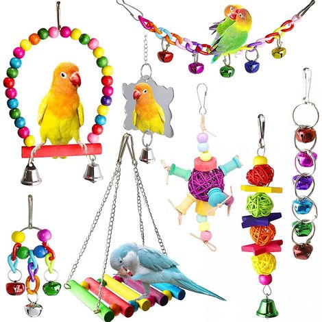 Hamac Pour Oiseaux - Perchoir En Bois Naturel - Jouet À Suspendre Avec Clochette Et Balle En Rotin - Pour Perruche, Conure, Inséparable, Pinson, Myna (1/5)