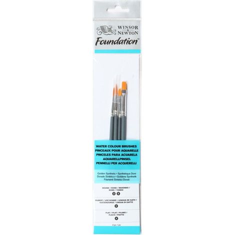 Pinceau - WINSOR & NEWTON - Fondation aquarelle - Set de 5 - Ronde et plate - Qualité pour débutants