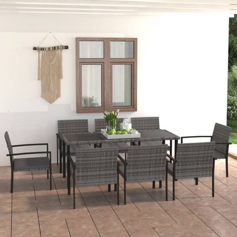 vidaXL Set da Pranzo da Giardino 9 pz in Polyrattan Grigio (1/5)