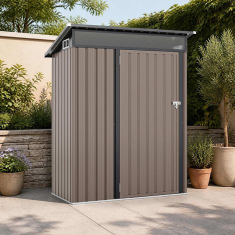 Weatherproof Metal Garden Shed, 150 x 89 x 185 cm, Light Grey (1/5)