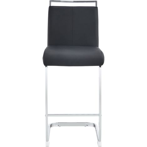 Set de 2 taburetes de bar en PU negro con estructura metálica plateada MODENUIT (1/5)