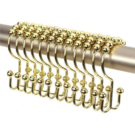 (Dekorative Goldoberfläche), Set mit 12 hochwertigen doppelten Duschvorhanghaken aus Edelstahl, rostbeständig.