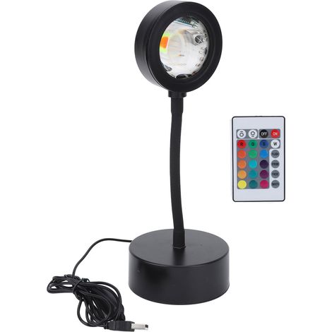 Lampe de projection coucher de soleil, 64 couleurs, rotation à 360°, tuyau flexible, prise USB, télécommande, lampe imitant la lumière du soleil pour la décoration de chambre (1/5)