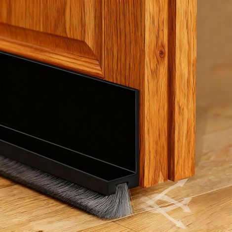 100cm Noir Brosse Bas de Porte, Boudin de Porte Isolant avec Un Pinceau, Auto-adhésif et Peut être Coupé à la Taille, Joint Brosse Isolation Phonique Porte pour Anti-Froid, Anti-Poussière