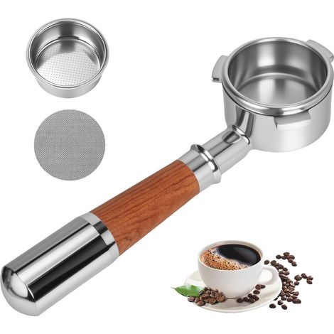 Porte-filtre sans fond de 54 mm, Filtre à café Poignée en Bois Massif en Acier Inoxydable, 3 Oreilles Compatible avec 870/878/880 (1/5)