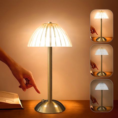 Lampe de Table Sans Fil Rechargeable Moderne, Lampe de Chevet LED Tactile Dimmable, Lampe à Poser Doré Portable pour Intérieur y Extérieur, 3 Températures de Couleur, Batterie 1800 mAh (1/5)