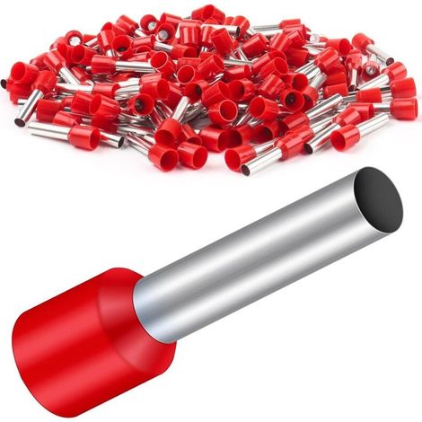 Embouts de câble isolés partiellement rouges en cuivre étamé – Lot de 150 pièces, 10 mm² × 18 mm, polypropylène (1/5)