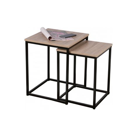 Set de 2 tables d'appoint - Colorado - Noir et chêne - Livraison gratuite (1/3)